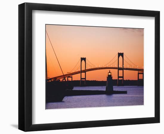 Newport Bridge and Harbor at Sunset, Newport, Rhode Island, USA-Fraser Hall-Framed Photographic Print