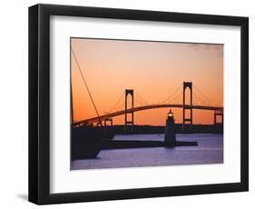 Newport Bridge and Harbor at Sunset, Newport, Rhode Island, USA-Fraser Hall-Framed Photographic Print