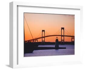 Newport Bridge and Harbor at Sunset, Newport, Rhode Island, USA-Fraser Hall-Framed Photographic Print