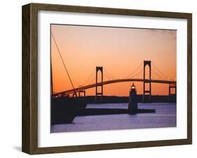 Newport Bridge and Harbor at Sunset, Newport, Rhode Island, USA-Fraser Hall-Framed Photographic Print