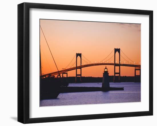 Newport Bridge and Harbor at Sunset, Newport, Rhode Island, USA-Fraser Hall-Framed Photographic Print