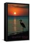 Newport, California - Heron and Sunset-Lantern Press-Framed Stretched Canvas