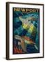 Newport, California - Sea Turtle Mosaic-Lantern Press-Framed Art Print