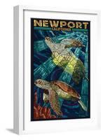 Newport, California - Sea Turtle Mosaic-Lantern Press-Framed Art Print