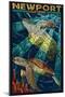 Newport, California - Sea Turtle Mosaic-Lantern Press-Mounted Art Print