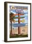 Newport, California - Signpost Destinations-Lantern Press-Framed Art Print