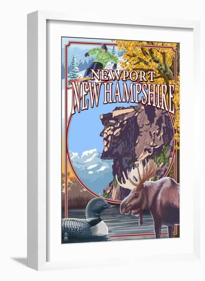 Newport, New Hampshire - Montage-Lantern Press-Framed Art Print