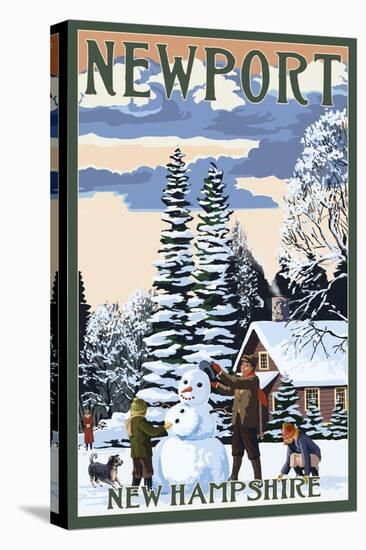 Newport, New Hampshire - Snowman Scene-Lantern Press-Stretched Canvas