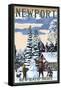 Newport, New Hampshire - Snowman Scene-Lantern Press-Framed Stretched Canvas