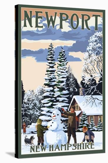 Newport, New Hampshire - Snowman Scene-Lantern Press-Stretched Canvas