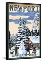 Newport, New Hampshire - Snowman Scene-Lantern Press-Framed Stretched Canvas