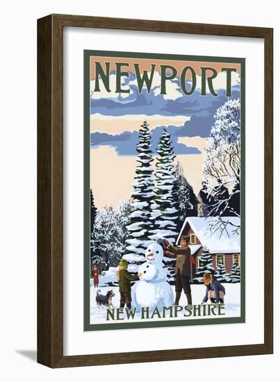 Newport, New Hampshire - Snowman Scene-Lantern Press-Framed Art Print