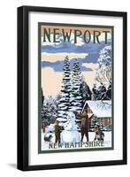 Newport, New Hampshire - Snowman Scene-Lantern Press-Framed Art Print