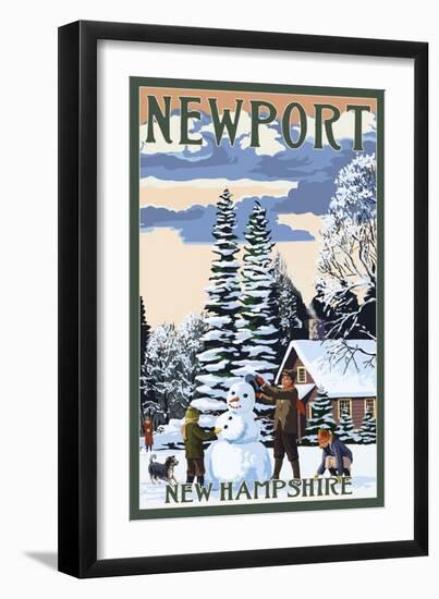 Newport, New Hampshire - Snowman Scene-Lantern Press-Framed Art Print