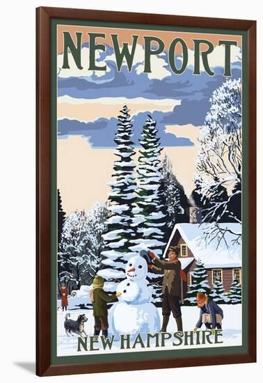 Newport, New Hampshire - Snowman Scene-Lantern Press-Framed Art Print