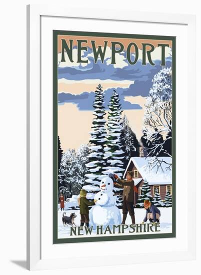 Newport, New Hampshire - Snowman Scene-Lantern Press-Framed Art Print