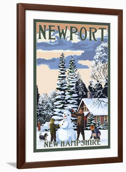 Newport, New Hampshire - Snowman Scene-Lantern Press-Framed Art Print