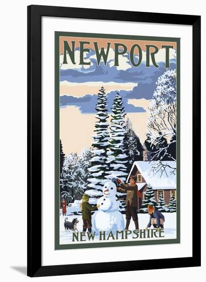 Newport, New Hampshire - Snowman Scene-Lantern Press-Framed Art Print