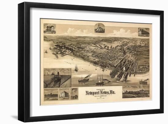 Newport News, Virginia - Panoramic Map-Lantern Press-Framed Art Print