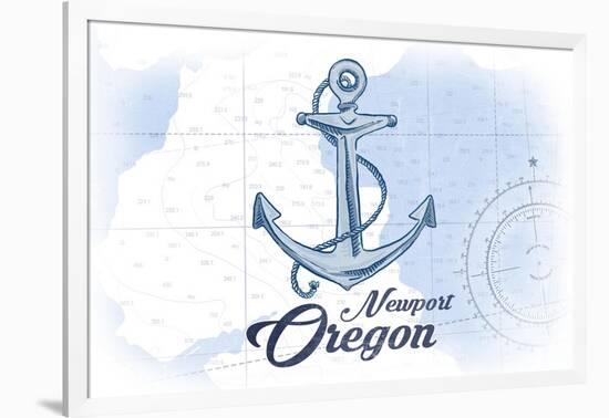 Newport, Oregon - Anchor - Blue - Coastal Icon-Lantern Press-Framed Art Print