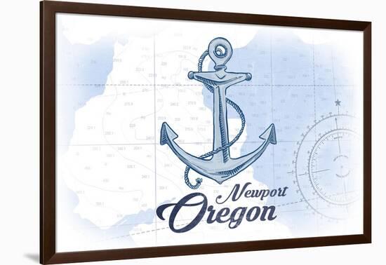 Newport, Oregon - Anchor - Blue - Coastal Icon-Lantern Press-Framed Art Print