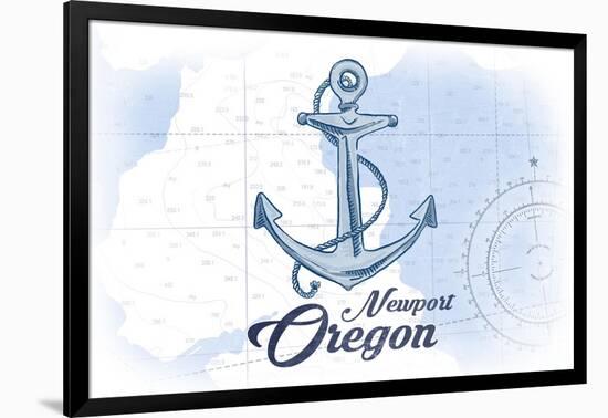 Newport, Oregon - Anchor - Blue - Coastal Icon-Lantern Press-Framed Art Print