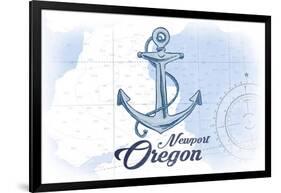 Newport, Oregon - Anchor - Blue - Coastal Icon-Lantern Press-Framed Art Print