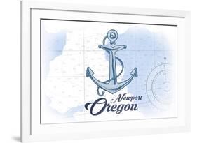 Newport, Oregon - Anchor - Blue - Coastal Icon-Lantern Press-Framed Premium Giclee Print