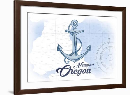 Newport, Oregon - Anchor - Blue - Coastal Icon-Lantern Press-Framed Premium Giclee Print