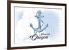 Newport, Oregon - Anchor - Blue - Coastal Icon-Lantern Press-Framed Premium Giclee Print