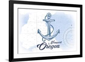 Newport, Oregon - Anchor - Blue - Coastal Icon-Lantern Press-Framed Premium Giclee Print