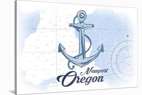 Newport, Oregon - Anchor - Blue - Coastal Icon-Lantern Press-Stretched Canvas