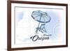 Newport, Oregon - Beach Chair and Umbrella - Blue - Coastal Icon-Lantern Press-Framed Art Print