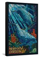 Newport, Oregon - Bottlenose Dolphins Mosaic-Lantern Press-Framed Stretched Canvas