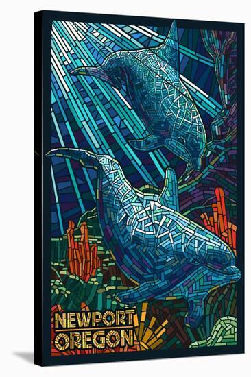 Newport, Oregon - Bottlenose Dolphins Mosaic-Lantern Press-Stretched Canvas