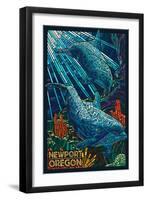 Newport, Oregon - Bottlenose Dolphins Mosaic-Lantern Press-Framed Art Print