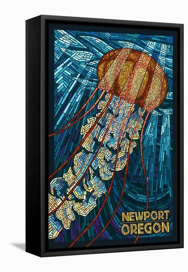 Newport, Oregon - Jellyfish Mosaic-Lantern Press-Framed Stretched Canvas