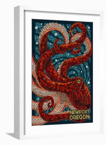 Newport, Oregon - Octopus Mosaic-Lantern Press-Framed Art Print