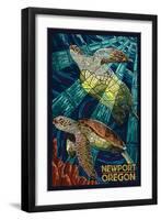 Newport, Oregon - Sea Turtle Mosaic-Lantern Press-Framed Art Print
