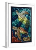 Newport, Oregon - Sea Turtle Mosaic-Lantern Press-Framed Art Print