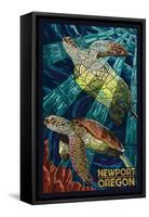 Newport, Oregon - Sea Turtle Mosaic-Lantern Press-Framed Stretched Canvas