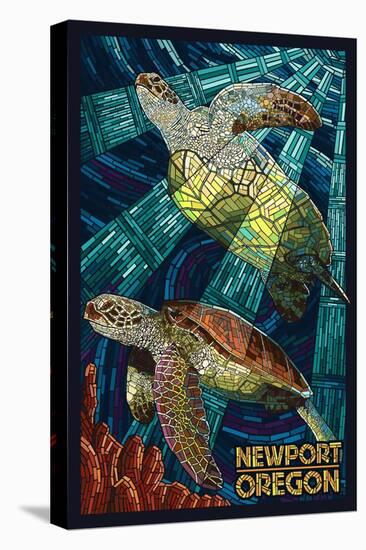 Newport, Oregon - Sea Turtle Mosaic-Lantern Press-Stretched Canvas