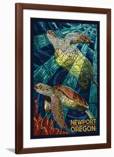 Newport, Oregon - Sea Turtle Mosaic-Lantern Press-Framed Art Print