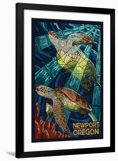 Newport, Oregon - Sea Turtle Mosaic-Lantern Press-Framed Art Print