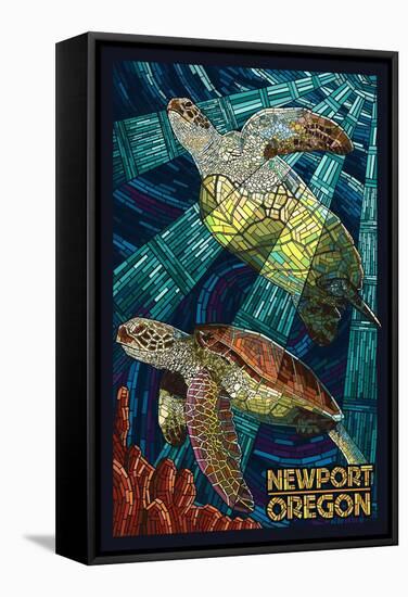 Newport, Oregon - Sea Turtle Mosaic-Lantern Press-Framed Stretched Canvas