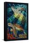 Newport, Oregon - Sea Turtle Mosaic-Lantern Press-Framed Stretched Canvas