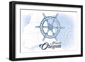 Newport, Oregon - Ship Wheel - Blue - Coastal Icon-Lantern Press-Framed Art Print