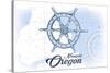 Newport, Oregon - Ship Wheel - Blue - Coastal Icon-Lantern Press-Stretched Canvas