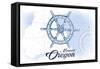 Newport, Oregon - Ship Wheel - Blue - Coastal Icon-Lantern Press-Framed Stretched Canvas