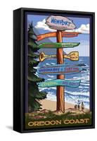 Newport, Oregon - Signpost Destinations-Lantern Press-Framed Stretched Canvas